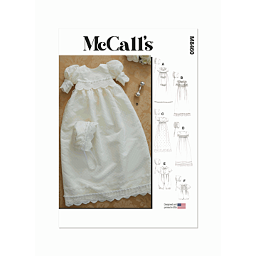 McCalls Sewing Pattern 8460 (A) Infants Christening Gown Romper & Bonnet  NB-L