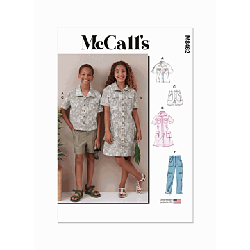 McCalls Sewing Pattern 8462 (A) Girls & Boys Shirt Pants Shorts & Dress  7-14