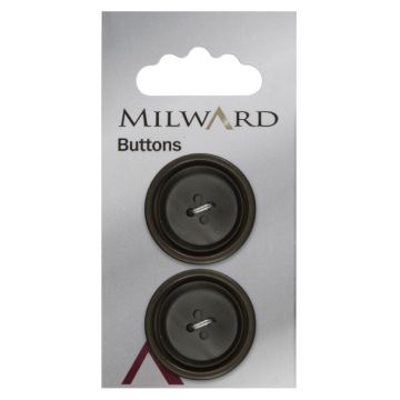 Milward Carded Buttons Rimmed 2 Hole Brown 28mm Pack of 2