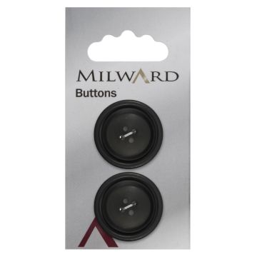 Milward Carded Buttons Rimmed 2 Hole Black 28mm Pack of 2