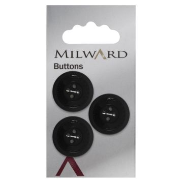 Milward Carded Buttons Rimmed 4 Hole Black 22mm Pack of 3