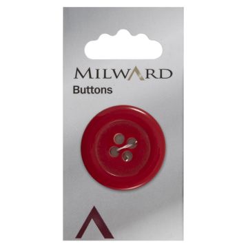 Milward Carded Buttons Rimmed 4 Hole Red 34mm Pack of 1