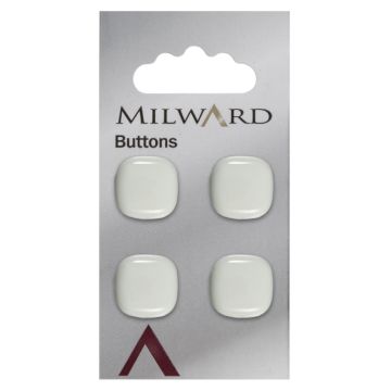 Milward Carded Buttons Square Shiny Shank White 15mm Pack of 4