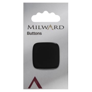 Milward Carded Buttons Square Shiny Shank Black 34mm Pack of 1