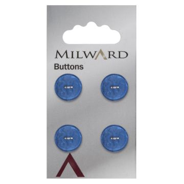 Milward Carded Buttons Round Pearlescent 2 Hole Blue 15mm Pack of 4