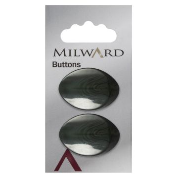 Milward Carded Buttons Oval Shape Shank Dark Green Wood Effect 34mm Pack of 2