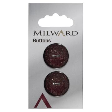 Milward Carded Buttons Round Glitter 2 Hole Burgundy Gold 25mm Pack of 2