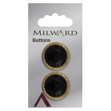 Milward Carded Button Round Twisted Trim Shank Black Gold 22mm Pack of 2