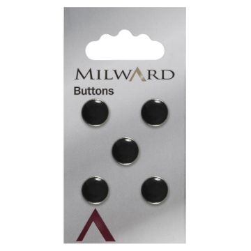 Milward Carded Buttons Silver Edged Button Shank Black Silver 10mm Pack of 5