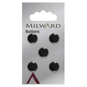 Milward Carded Buttons Silver Edged Button Shank Black Silver 11.25mm Pack of 5