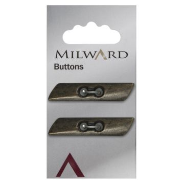 Milward Carded Buttons Metal Toggle 2 Hole Dark Bronze 17mm Pack of 2
