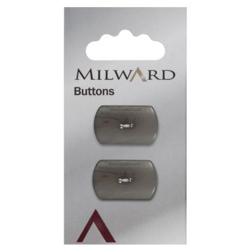 Milward Carded Buttons Rectangle with Curved Edge 2 Hole Grey 23mm Pack of 2