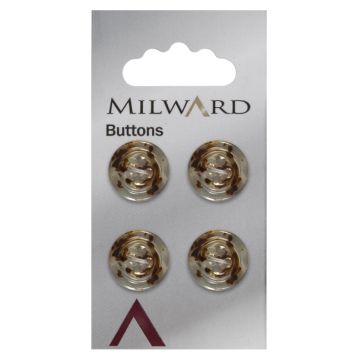 Milward Carded Buttons Round 4 Hole Clear Bronze 15mm Pack of 4