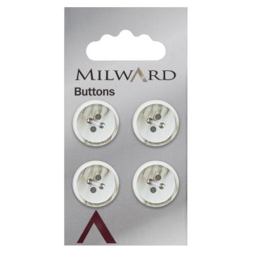 Milward Carded Buttons Round Tilted Inner 4 Hole White Stone 15mm Pack of 4