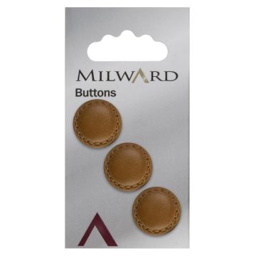 Milward Carded Buttons Round Initation Leather Shank Light Tan 18mm Pack of 3
