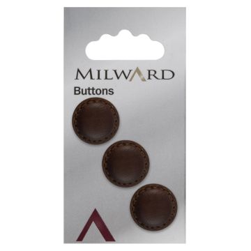Milward Carded Buttons Round Initation Leather Shank Dark Brown 18mm Pack of 3