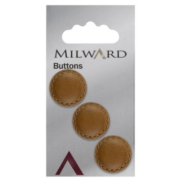 Milward Carded Buttons Round Initation Leather Shank Light Tan 20mm Pack of 3