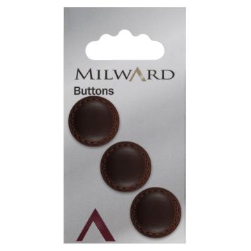 Milward Carded Buttons Round Initation Leather Shank Dark Brown 20mm Pack of 3
