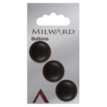 Milward Carded Buttons Round Initation Leather Shank Chocolate 20mm Pack of 3
