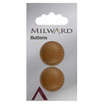 Milward Carded Buttons Round Initation Leather Shank Dark Brown 23mm Pack of 2
