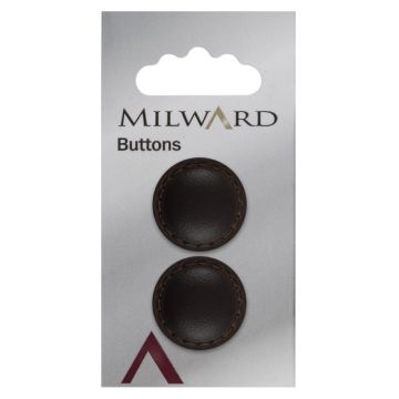 Milward Carded Buttons Round Initation Leather Shank Chocolate 23mm Pack of 2