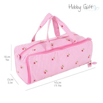Knitting Bag with Pin Storage Embroidered Cherries 14.5 x 45 x 17cm