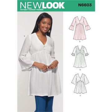 New Look Sewing Pattern 6603 (A) - Misses' Mini Dress, Tunic & Top 8-20 6603A 8-20