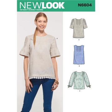 New Look Sewing Pattern 6604 (A) - Misses' Tops 10-22 6604A 10-22