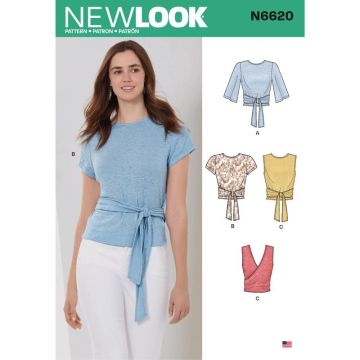 New Look Sewing Pattern 6620 (A) - Misses' Wrap Tops XS-XL 6620A XS-XL