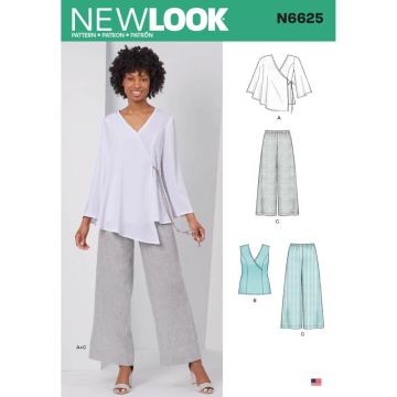 New Look Sewing Pattern 6625 (A) - Misses' Tops & Pull On Pants 10-22 6625A 10-22