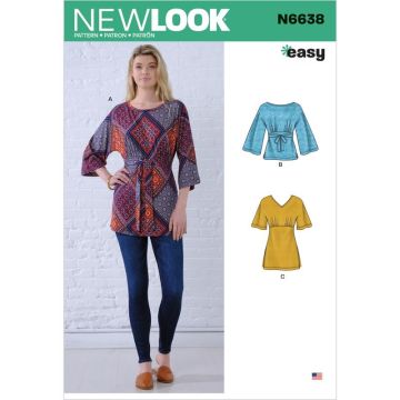 New Look Sewing Pattern 6638 (A) - Misses' Knit Tops XS-XL 6638A XS-XL