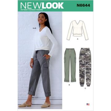 New Look Sewing Pattern 6644 (A) - Misses' Cargo Pants & Knit Top 8-20 6644A 8-20