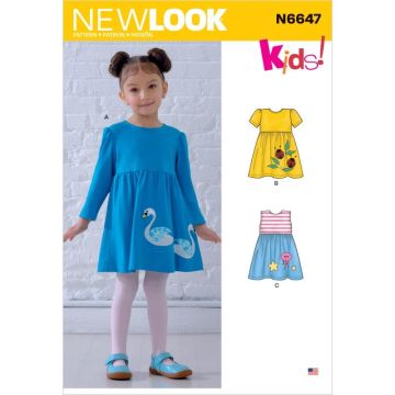 New Look Sewing Pattern 6647 (A) - Toddlers' Dresses with Appliques 6647A Age 6months-4