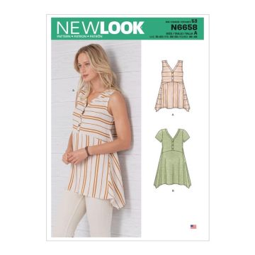 New Look Sewing Pattern 6658 (N) - Misses Top 10-22 N6658 10-22