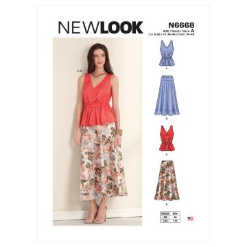 New Look Sewing Pattern 6668 (A) - Misses Top & Skirt 8-20 N6668A 8-20