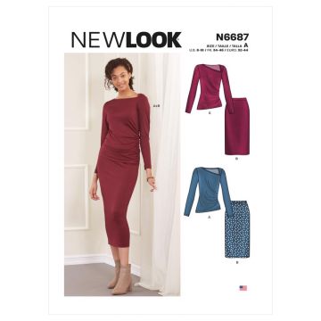 New Look Sewing Pattern 6687 (A) - Misses Knit Skirt & Top 6-18 N6687A 6-18