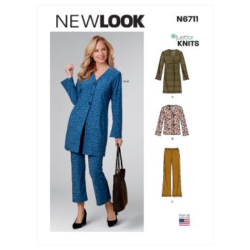 New Look Sewing Pattern 6711 (A) - Misses' Cardigans & Pants 8-20 N6711 8-20
