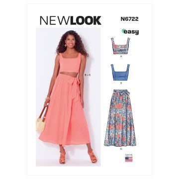 New Look Sewing Pattern 6722 (A) - Misses Bra Tops & Wrap Skirt 6-18 N6722A 6-18