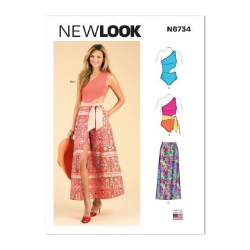 New Look Sewing Pattern 6734 (N) - Misses Swimsuit & Wrap Skirt 8-20 UN6734A 8-20
