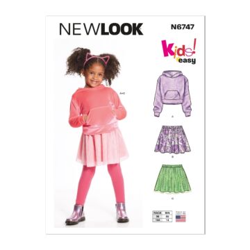 New Look Sewing Pattern 6747 (N) - Childrens Hoodie & Skirts Age 3-8 6747 Age 3-8