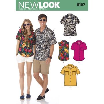 New Look Sewing Pattern Misses' and Men's Shirts 6197A 8 -18 / XS -XL