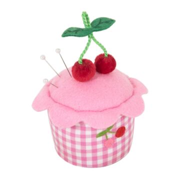 Cupcake Pincushion Embroidered Cherries Multi 7cm x 7cm x 8.5cm