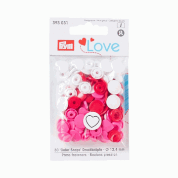 Prym Love Colour Snap Press Fasteners Hearts PinkRedWhite 12.4mm x 30pcs