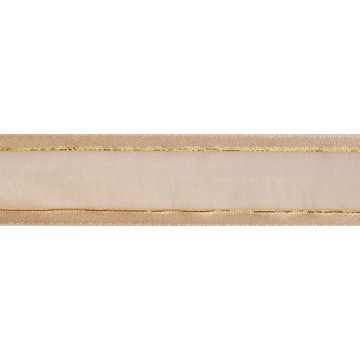 Reel of Organdie with Satin Edge Gold Line Ribbon Code B Cream 25mm x 4m