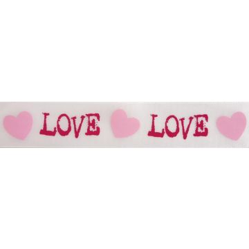 Reel of Love and Heart Ribbon Code B Hot Pink and Baby Pink on White 25mm x 3m