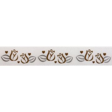 Reel of Roses Ribbon Code B Gold and Silver on White 15mm x 3.5m