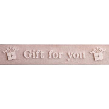 Reel of Gift For You Ribbon Code C White on Baby Pink 15mm x 3.5m