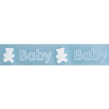 Reel of Baby and Teddy Ribbon Code B Baby Blue Yellow 25mm x 3m