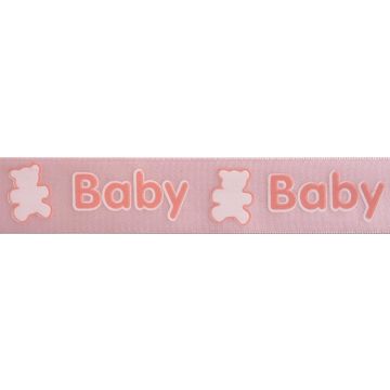 Reel of Baby and Teddy Ribbon Code B Pink Yellow 25mm x 3m