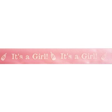 Reel of Satin Its A Girl Ribbon Code B White Baby Pink 25mm x 3m